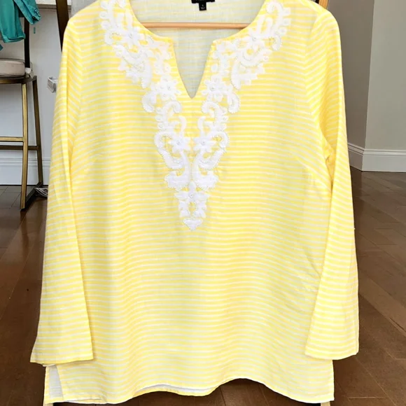 TALBOTS 100% LINEN TALBOTS BEADED EMBRODERD TOP SMALL - Picture 3 of 11